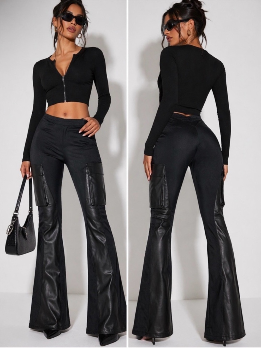 MDV Leather Front Flare Cargo Pants Black 8 NWOT